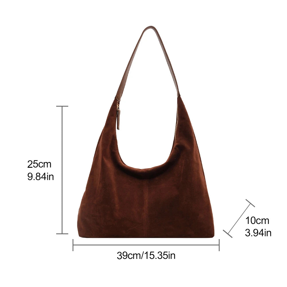 Suede Bag for Women Women's Sucker Vintage Bag Large Capacity Suede Shoulder Bag Simple Casual Leather Shopper Bag Handbag