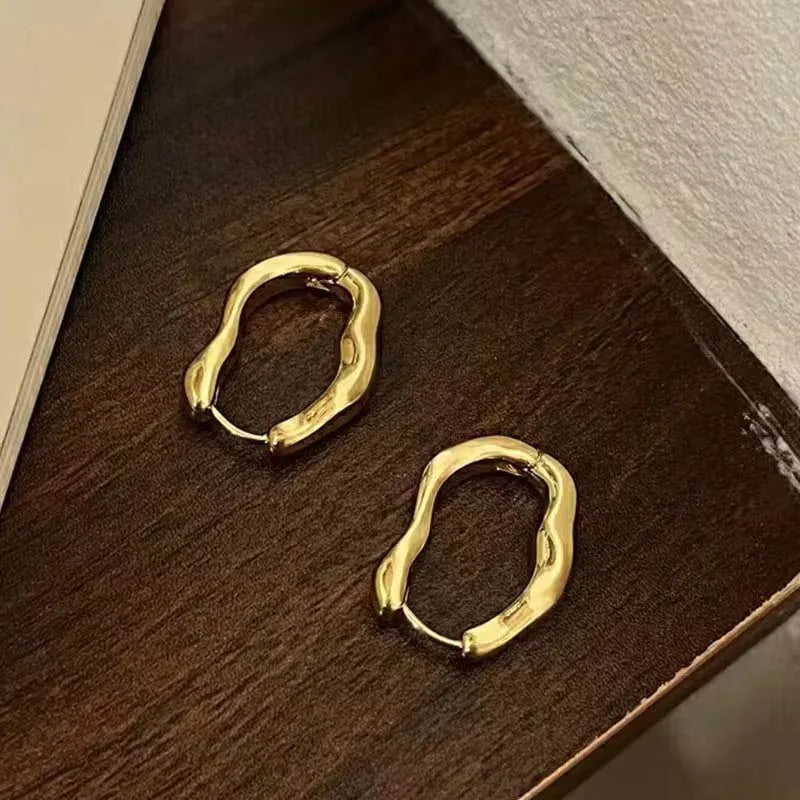 2023 New Trendy Metal Geometry Hoop Earring for Women Fashion Design Gold Color Irregular Earrings Jewelry Gifts