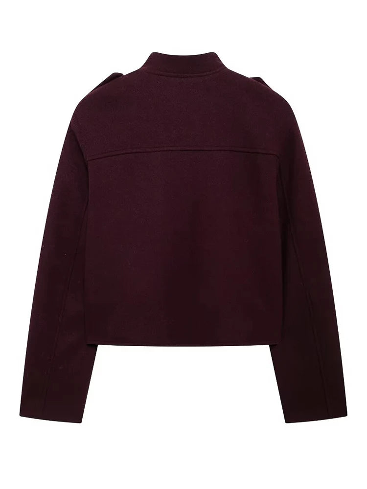 TRAF Autumn Winter Women Solid Jackets 2024 Fashion Long Sleeve Single Breasted Tops Lady Casual Pockets Streetwear Style Coats