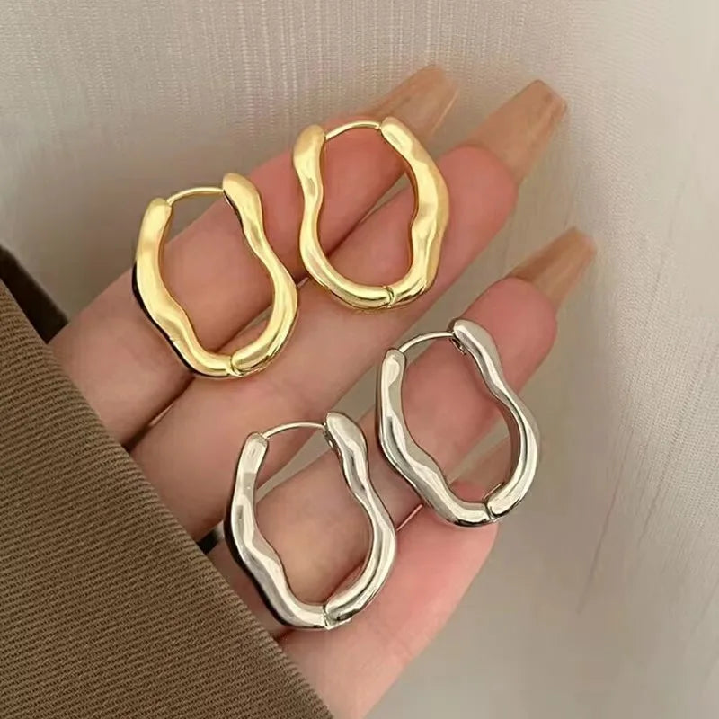 2023 New Trendy Metal Geometry Hoop Earring for Women Fashion Design Gold Color Irregular Earrings Jewelry Gifts