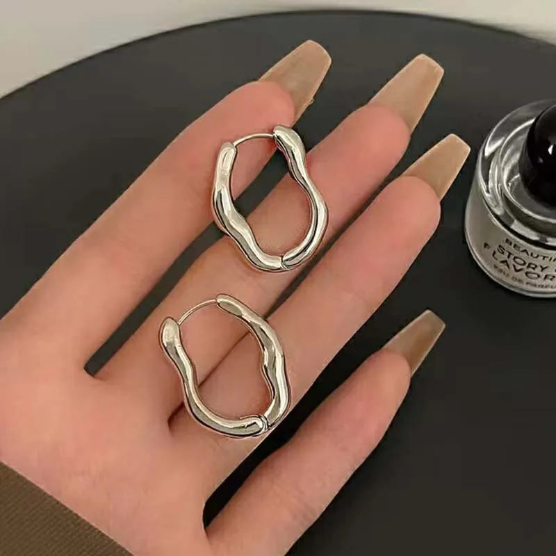 2023 New Trendy Metal Geometry Hoop Earring for Women Fashion Design Gold Color Irregular Earrings Jewelry Gifts