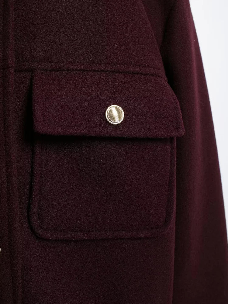 TRAF Autumn Winter Women Solid Jackets 2024 Fashion Long Sleeve Single Breasted Tops Lady Casual Pockets Streetwear Style Coats