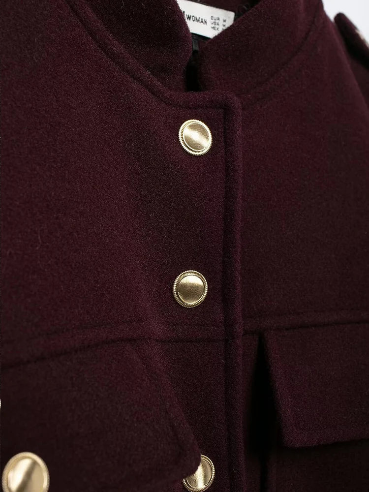 TRAF Autumn Winter Women Solid Jackets 2024 Fashion Long Sleeve Single Breasted Tops Lady Casual Pockets Streetwear Style Coats